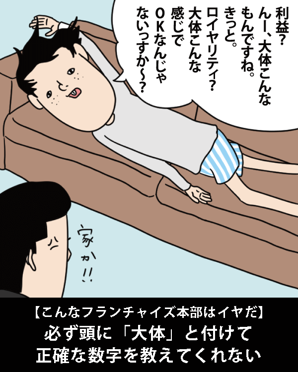  【こんなフランチャイズ本部はイヤだ】    必ず頭に「大体」と付けて正確な数字を教えてくれない   